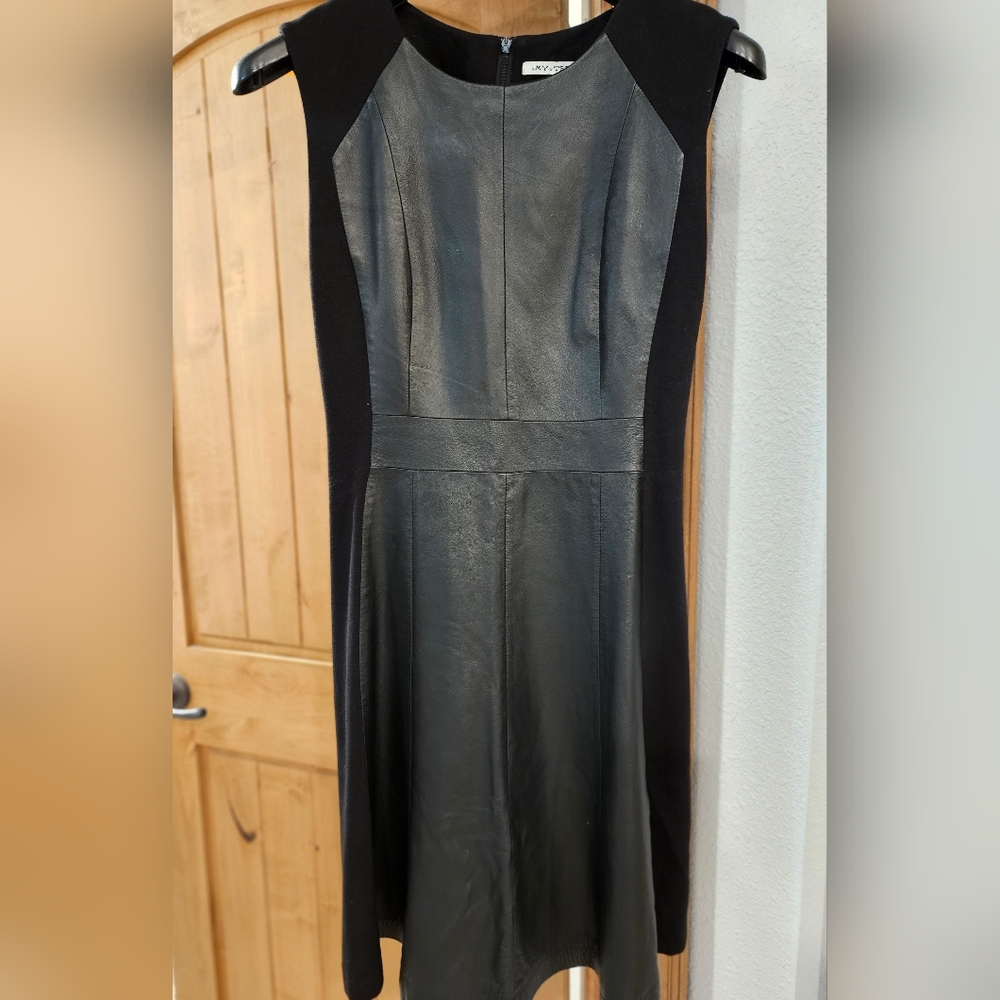 My Tribe Genuine Leather Front Flare Dress Black Size L